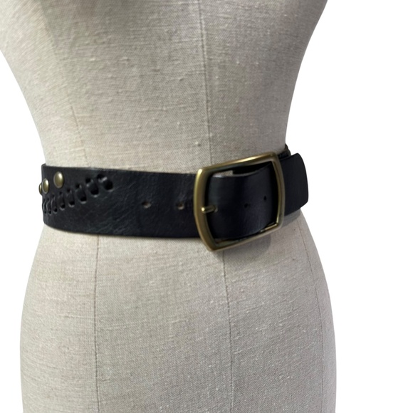 Genuine LINEA PELLE Black Leather Belt With Perforated Design Belt For Women 34 main image 5